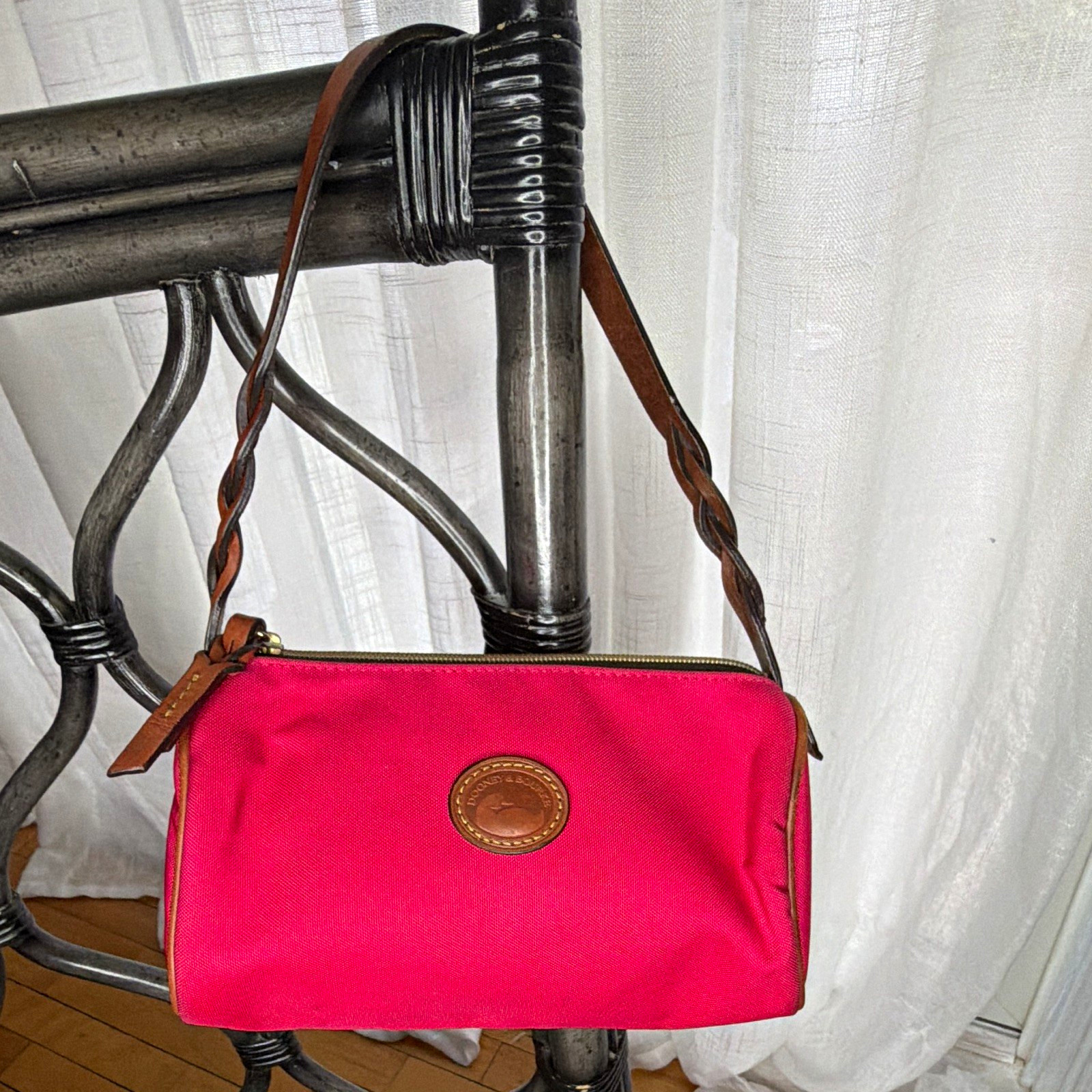 Dooney & Bourke Pink Small Shoulder Bag Zip Top Detachable Strap Gold Hardware