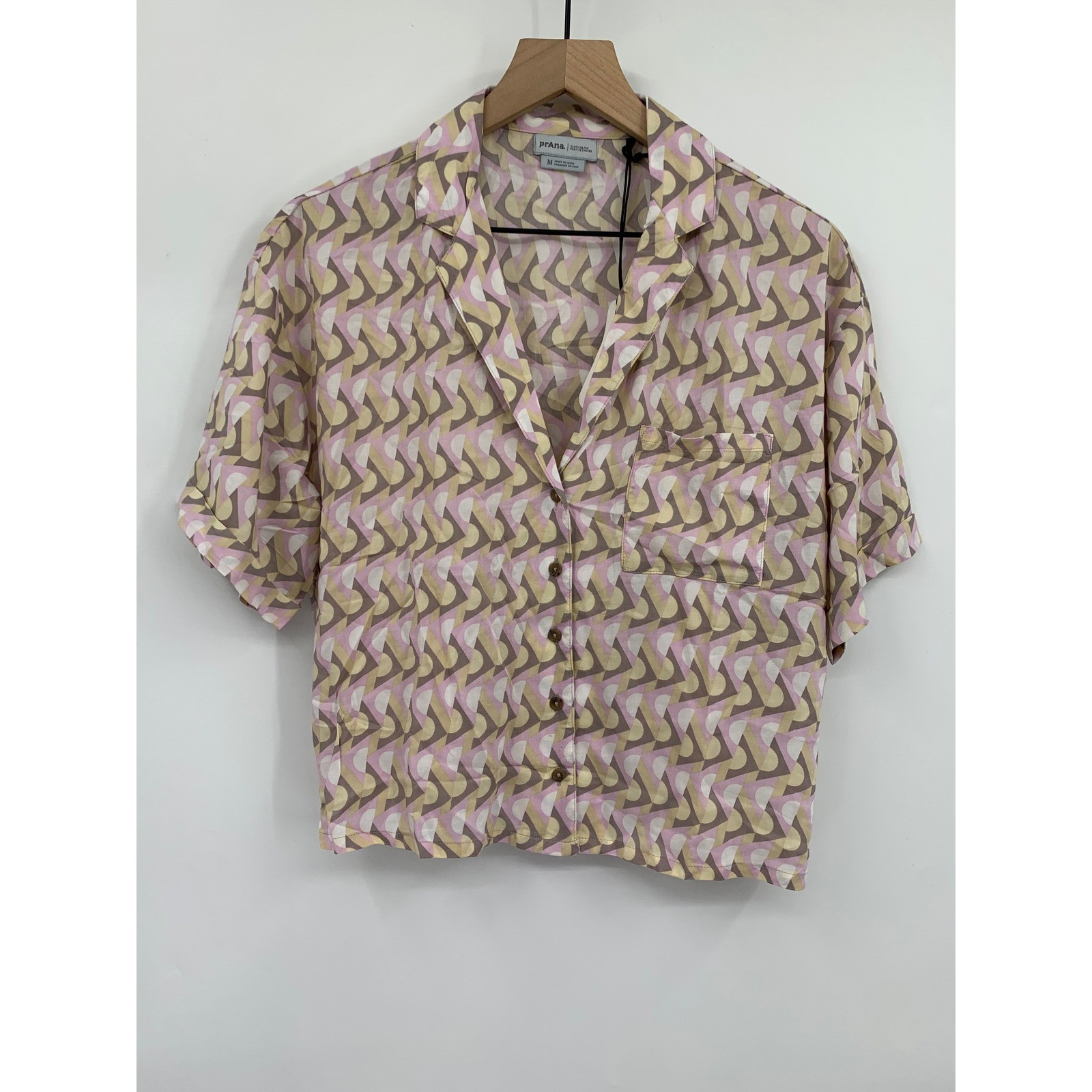 Prana Shirt Womens Medium Brown Pink Iguala Top Short Sleeve Boxy Button Up NEW Prana Shirt Womens Medium Brown Pink Iguala Top Short Sleeve Boxy Button Up NEW