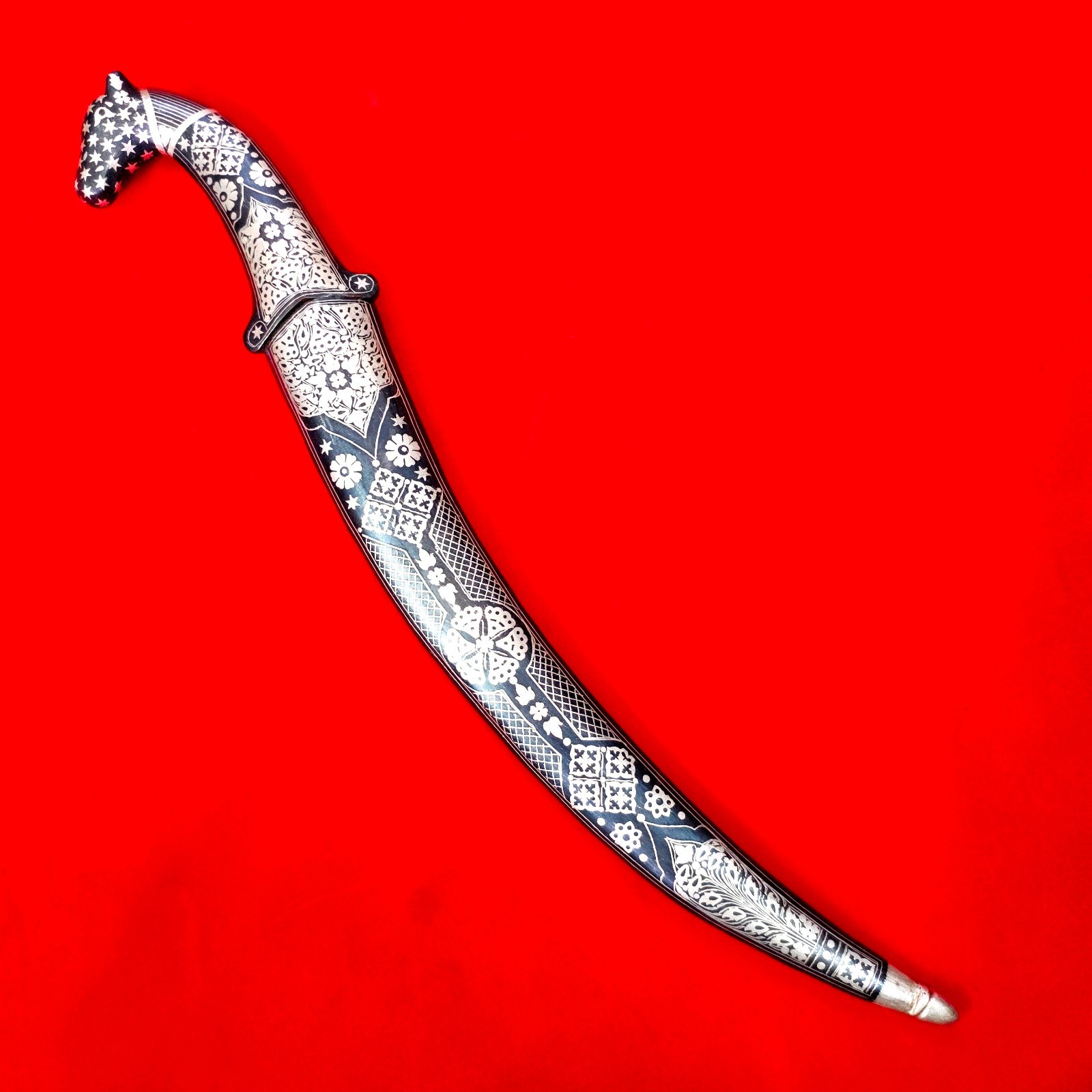 Indo-Persian Mughal Islamic Silver Koftgari Damascus Dagger Short Shamshir Sword