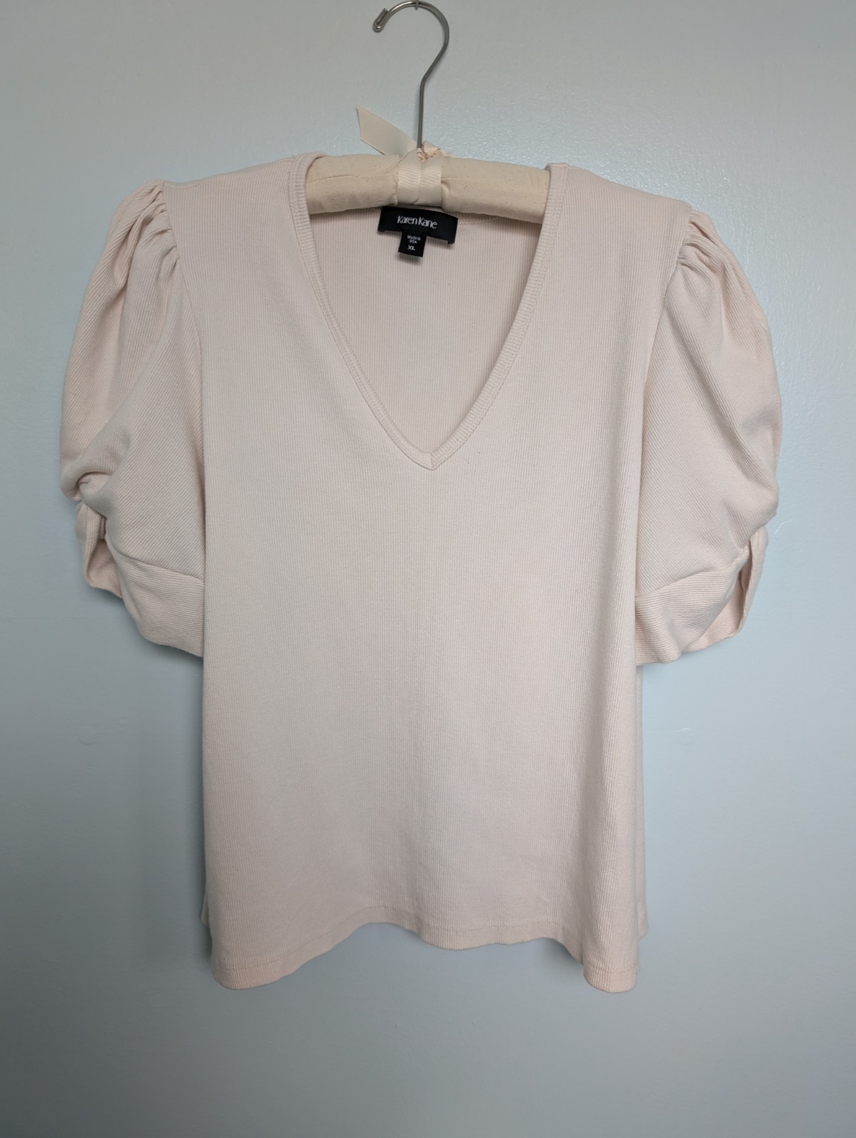 Karen Kane, XL Cream, Puffed, Short-sleeved, Ribbed Top