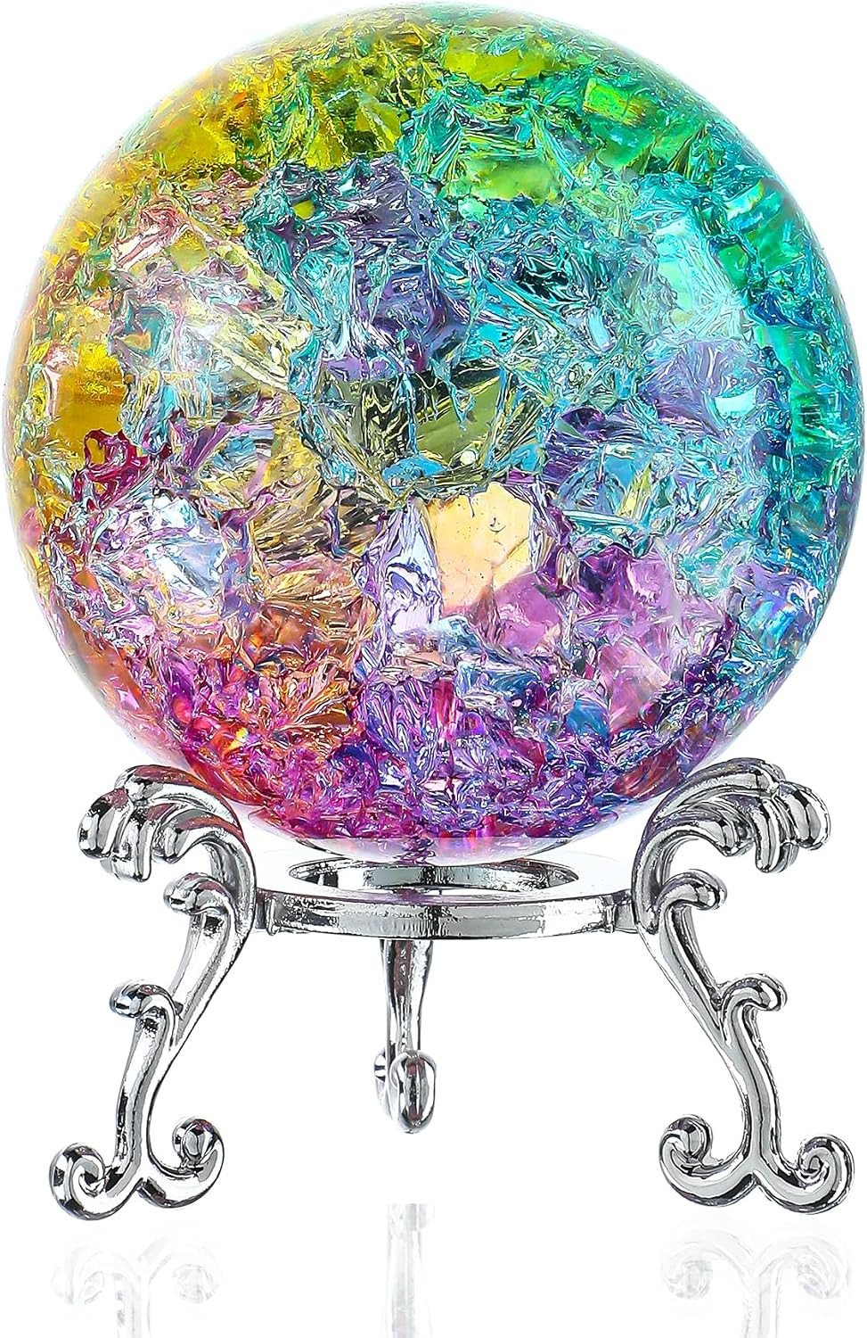 60Mm Ice Cracked Crystal Ball Paperweight Colorful Glass Ball with Stand 60Mm Ice Cracked Crystal Ball Paperweight Colorful Glass Ball with Stand