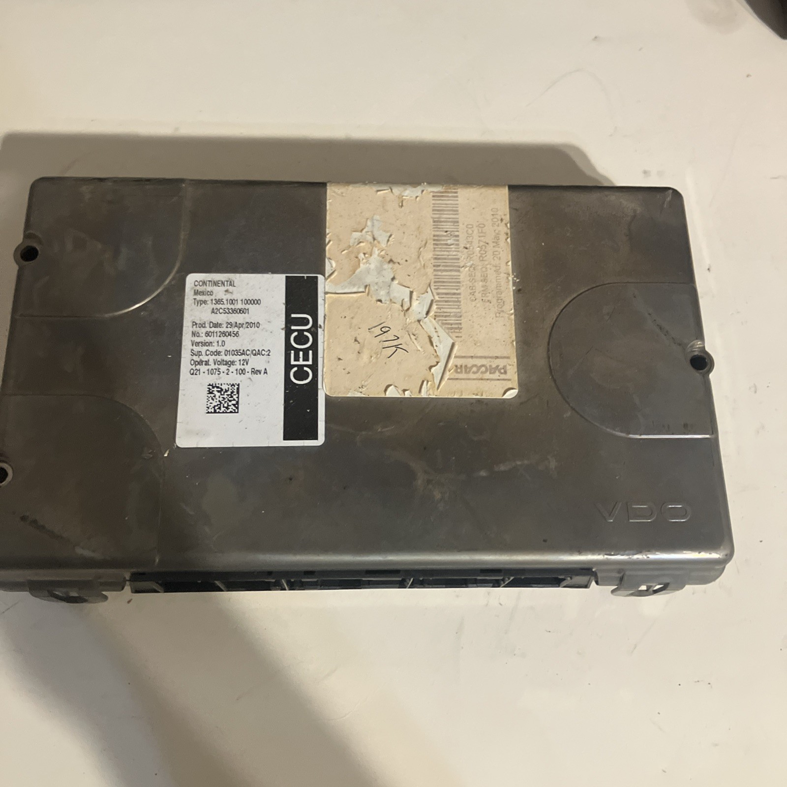 Peterbilt/Kenworth/Paccar Cecu Cab Control Unit Q21-1075-2-100-rev a