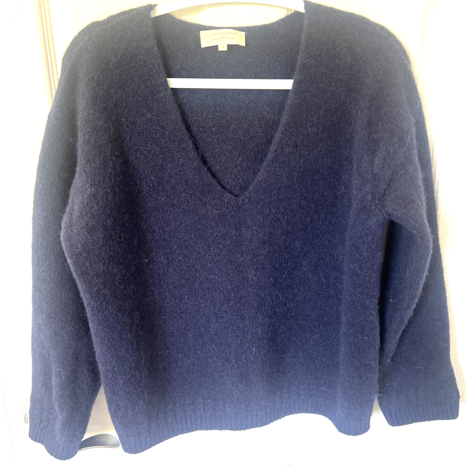La Maille Sézane Paris France Women\'s Pullover Sweater Size S Navy V Neck Alpaca