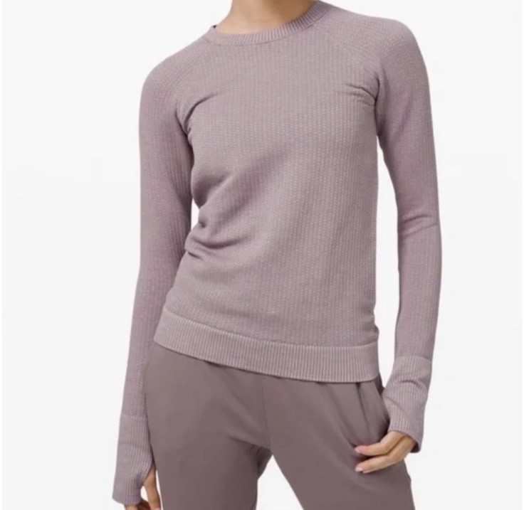 LULULEMON Rest Less Pullover Sweatshirt Ribbed Seamless Thumbholes Purple Sz 4