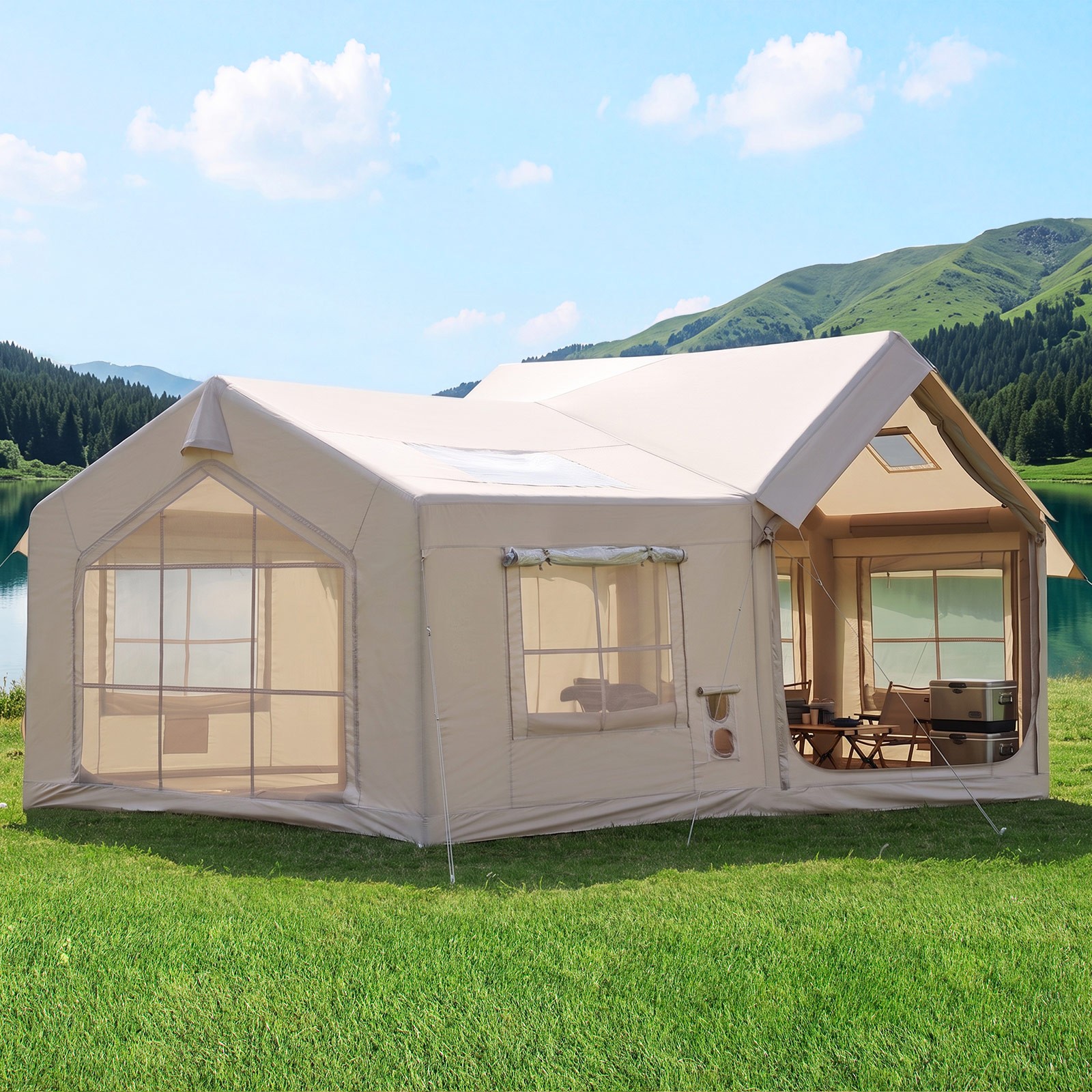 NAIZEA Inflatable Tent for Camping,Waterproof Air Glamping Tent with Hand Pump
