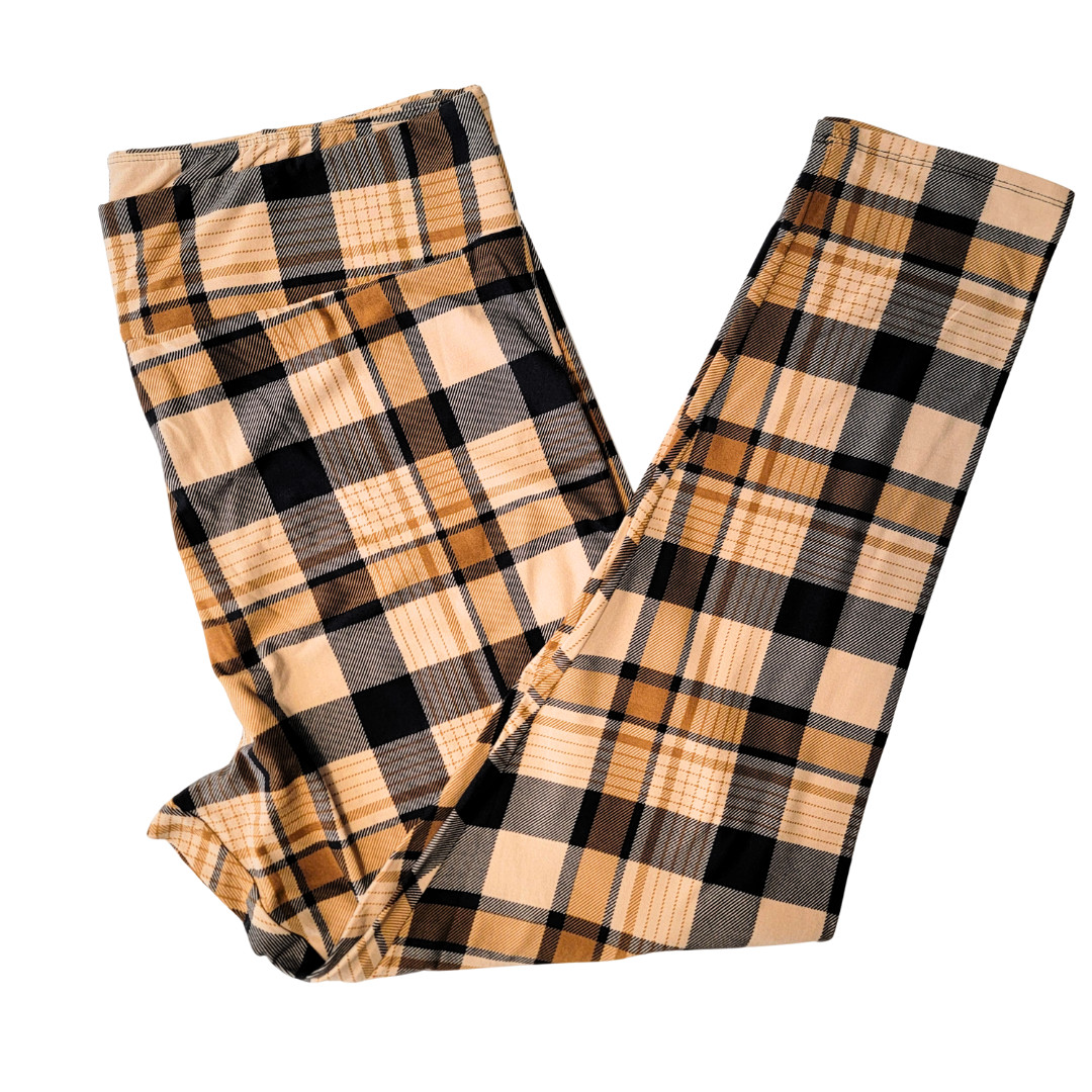 OS (sizes 2-10) LuLaRoe Leggings ~ TAN BROWN BLACK PLAID ~ Fall, Autumn Colors