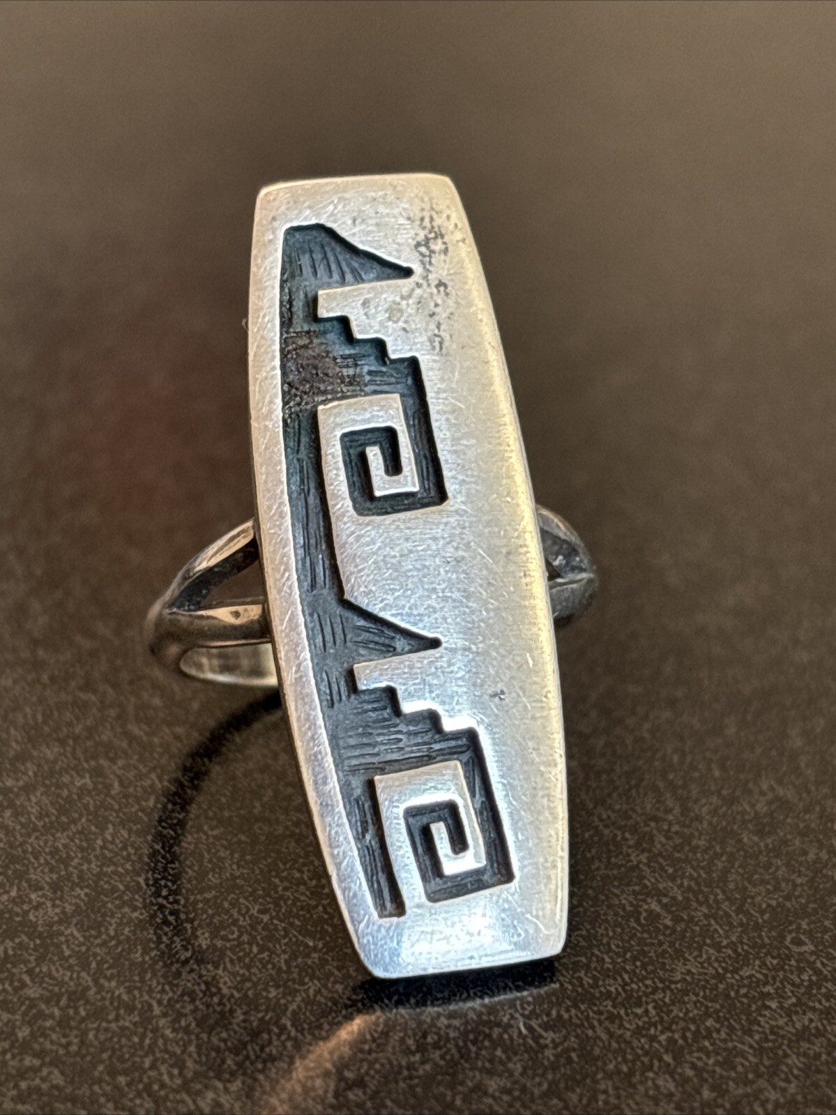 Watson Honanie Hopi Ring Sterling Silver Vintage Overlay Design Size 5.75