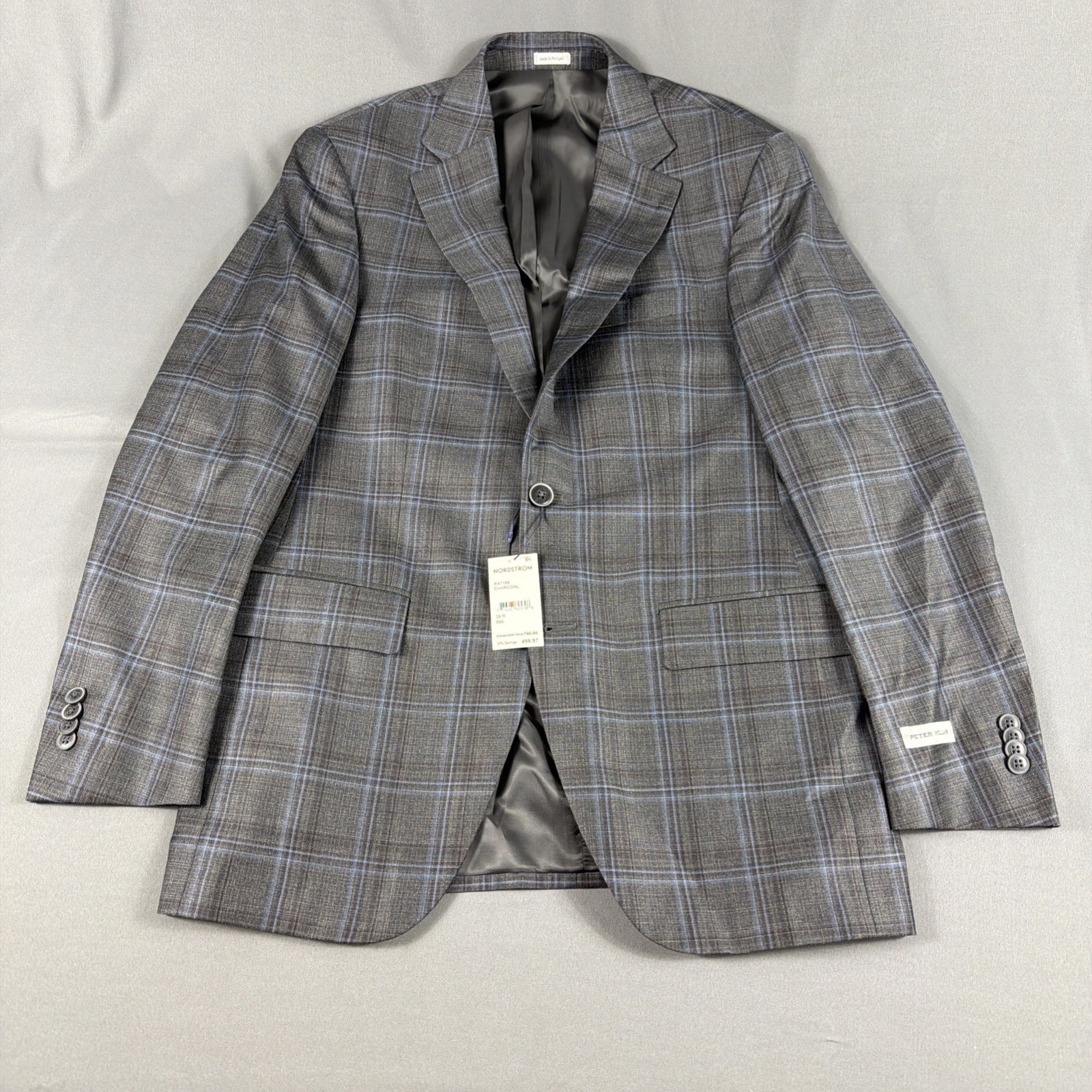 Peter Millar Sport Coat Flynn Checks 38R Charcoal Wool NWT MSRP $795