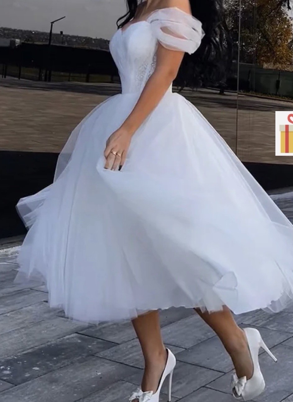 MISSACC Ivory Off-the-Shoulder Tulle Ball Gown Dress Corset Pleated Wedding