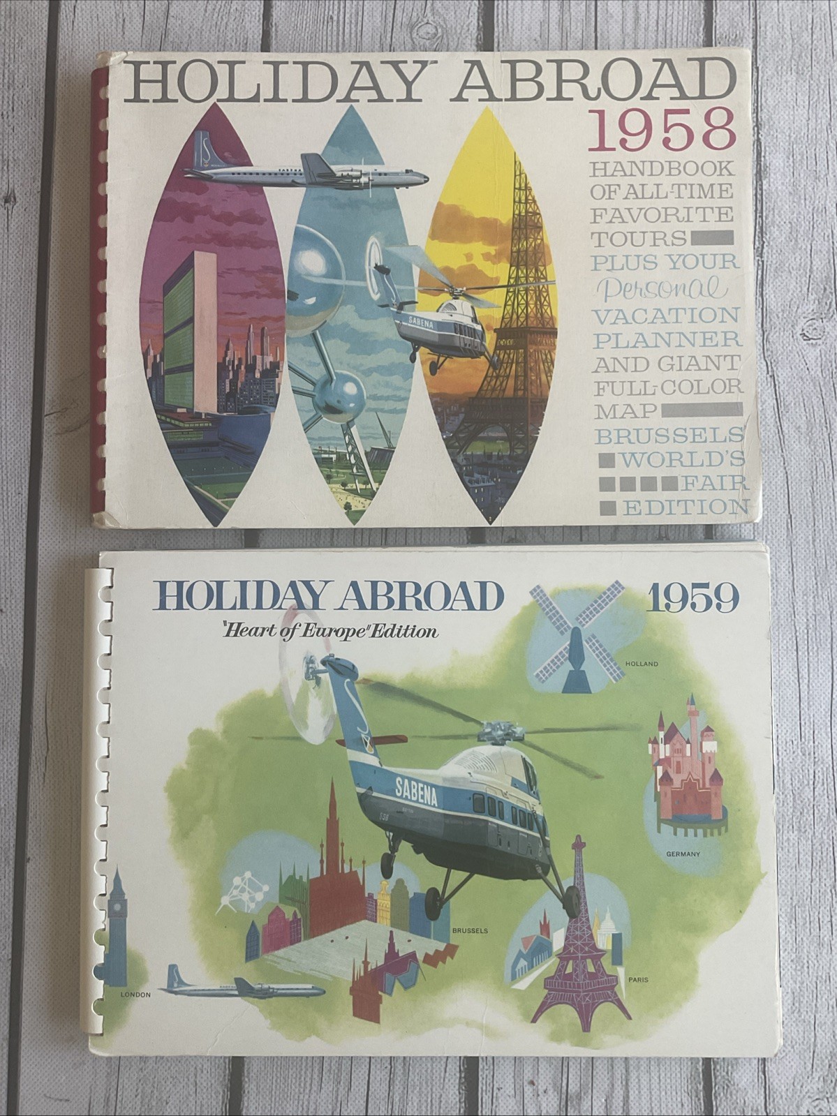 Vintage 1958 & 1959 HOLIDAY ABROAD Travel Brochure Sabena Belgian Airlines Lot 2
