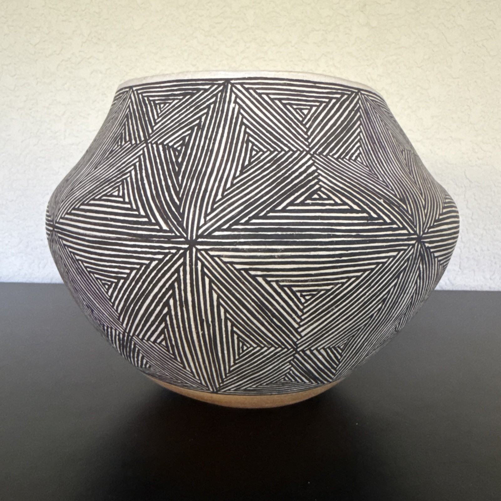 Acoma Olla by Marie Torivio  Black Fineline Crosshatch Pattern