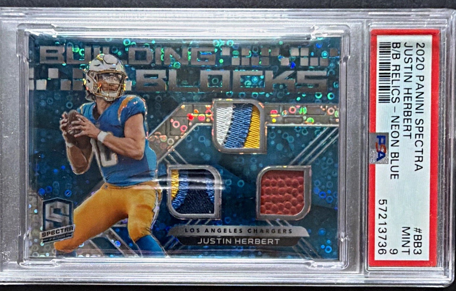 Panini 2020 Spectra Justin Herbert RC Building Blocks Neon Blue /50 PSA 9 Panini 2020 Spectra Justin Herbert RC Building Blocks Neon Blue /50 PSA 9