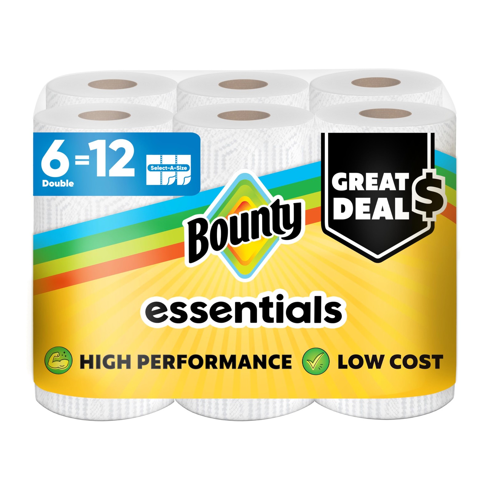 Bounty Essentials Select-A-Size Paper Towels 6 Double Rolls, White 108 Sheetsper