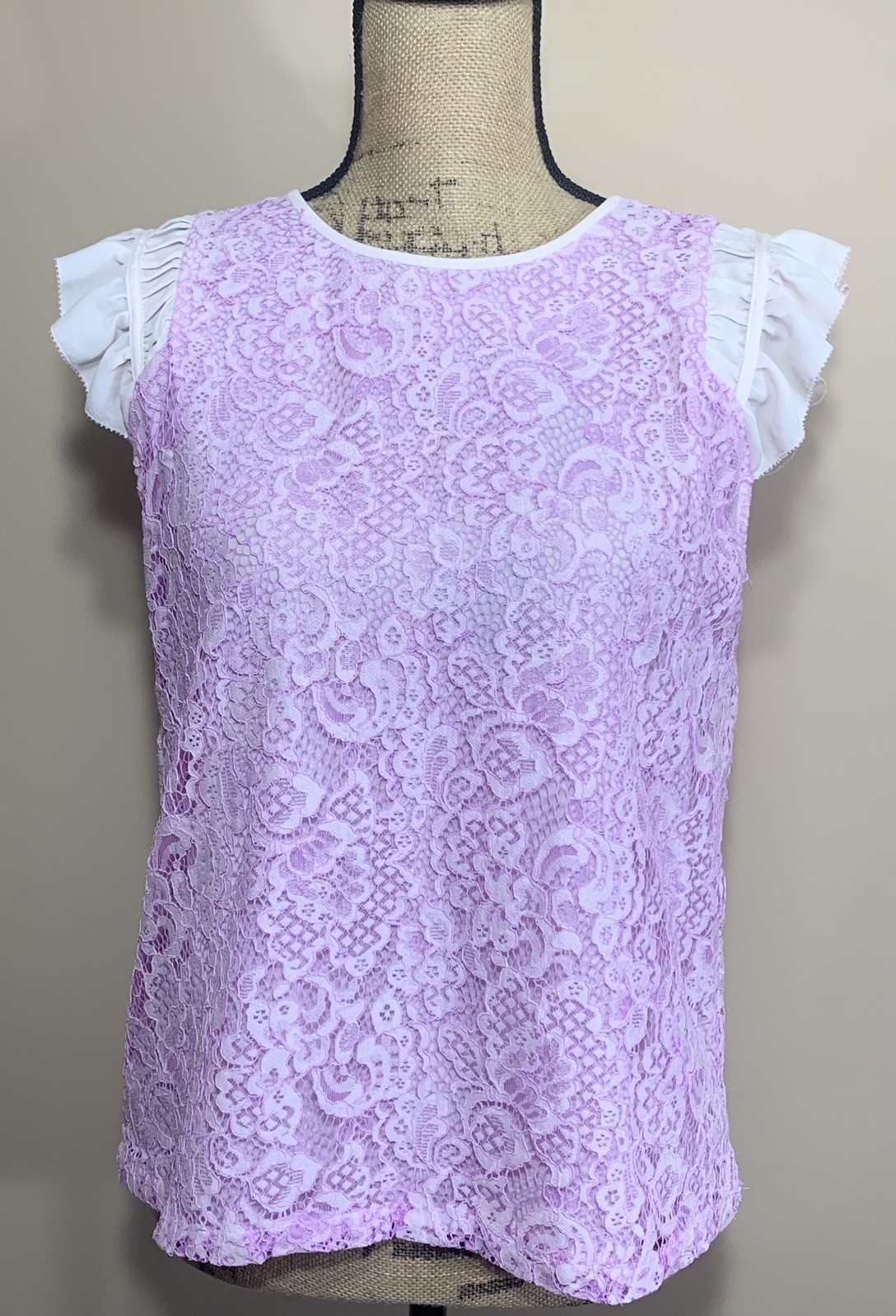 Labor Day SALE Womens Small LOFT Dyed Pink Short Sleeve Blouse Lace Nylon Top