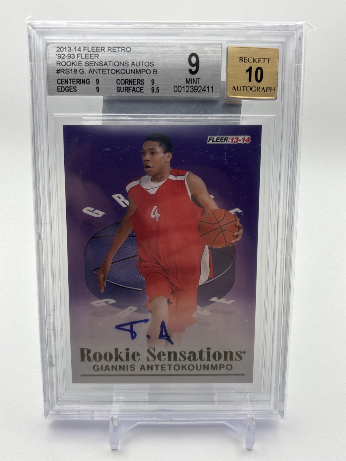 2013-14 Giannis Antetokounmpo Rookie Fleer Retro Rookie Sensations Auto 10 BGS 9 2013-14 Giannis Antetokounmpo Rookie Fleer Retro Rookie Sensations Auto 10 BGS 9