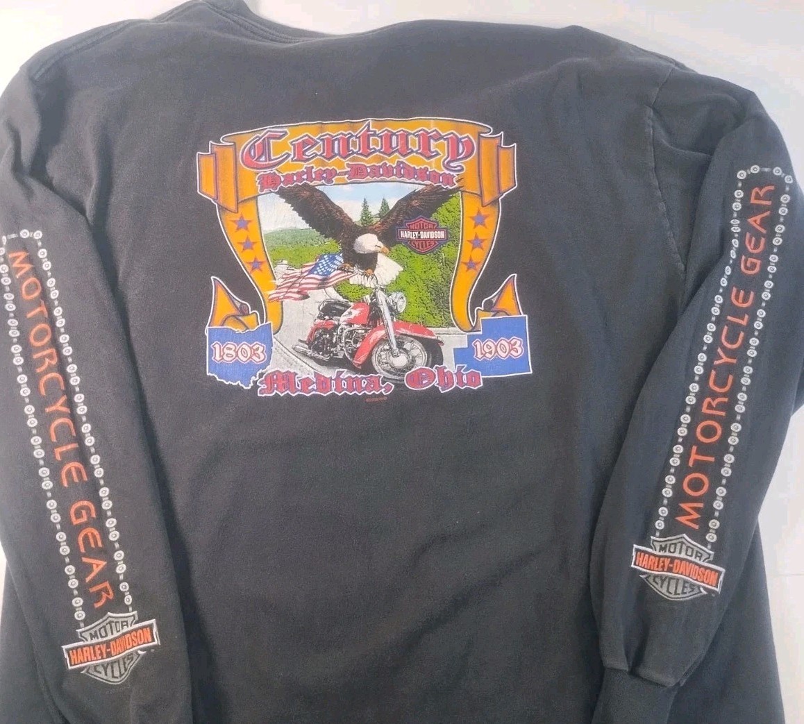 Vintage Harley Davidson Long Sleeve T-shirt Century Cycles Medina Chain Eagle 