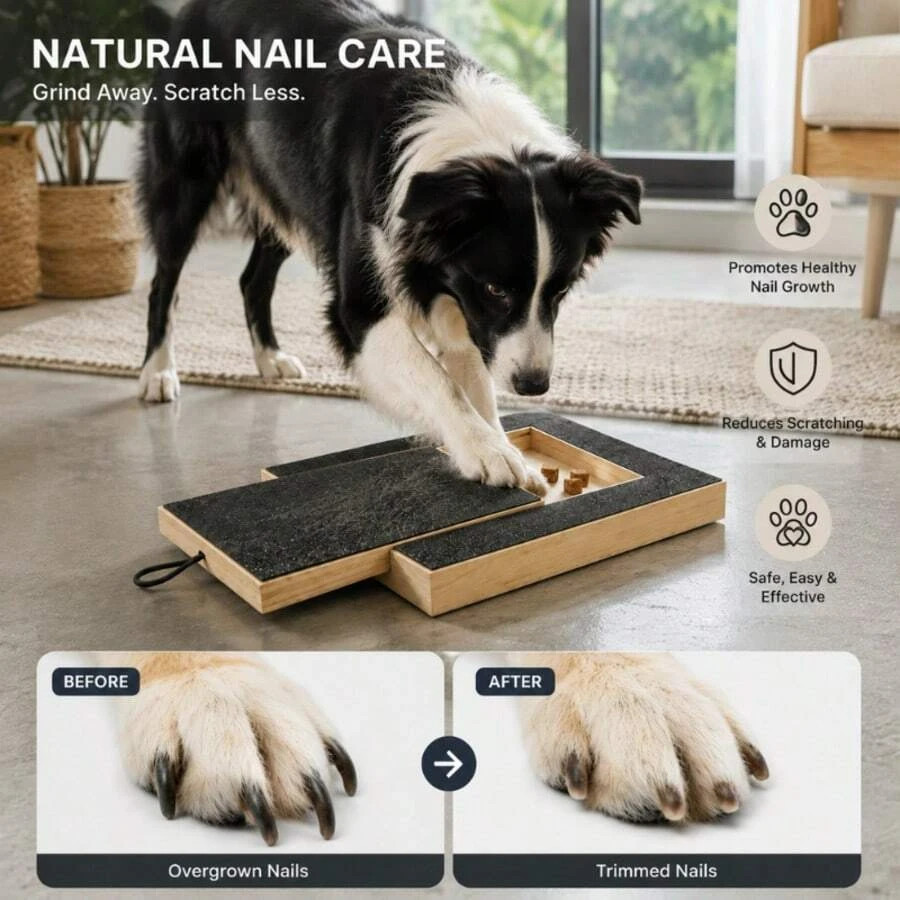 Dog Nail Scratch Board With Treat Box, Wooden Dog Nail File Training Board