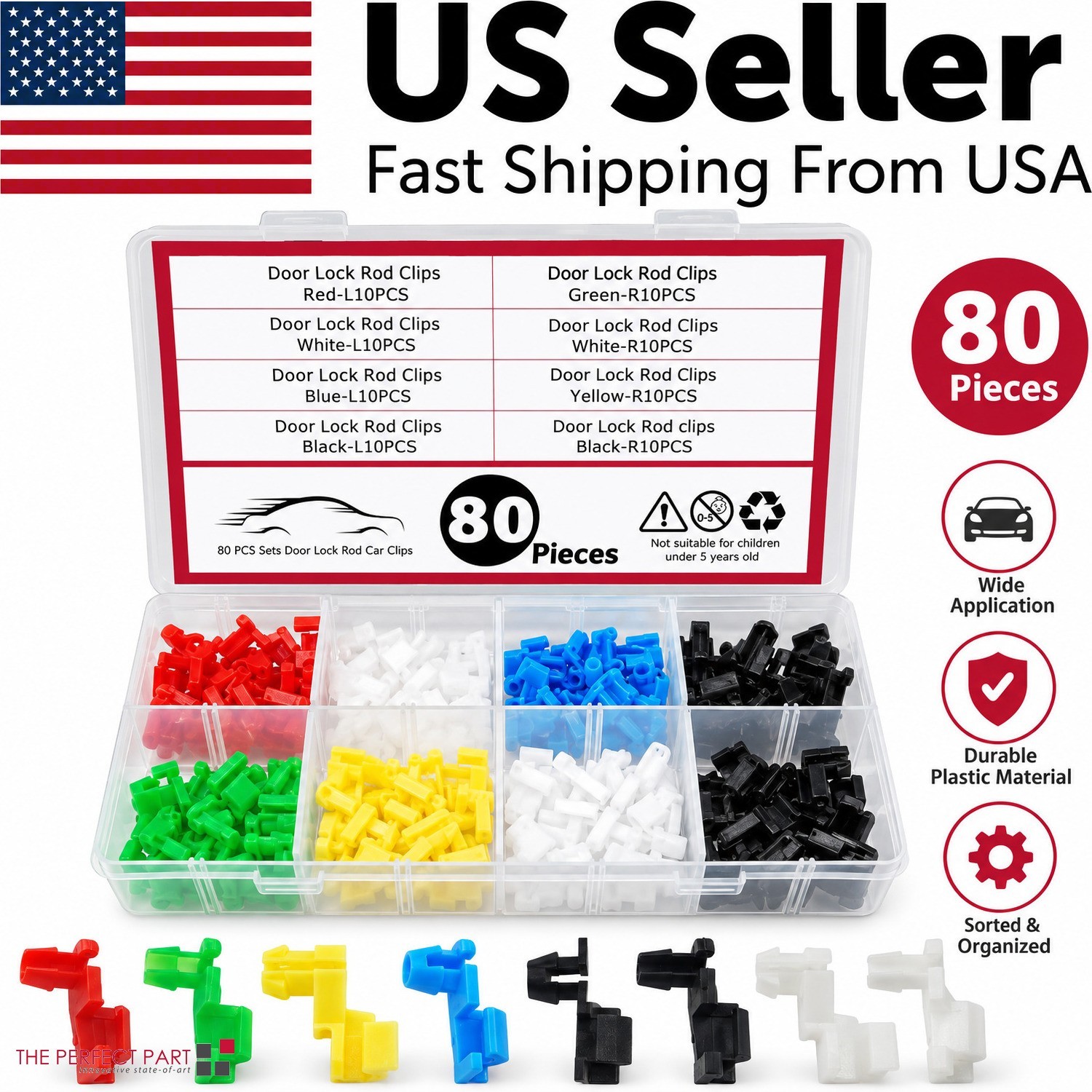 80Pcs Car Door Lock Rod Clips Assortment Kit Door Handle Rod End Retainers L + R