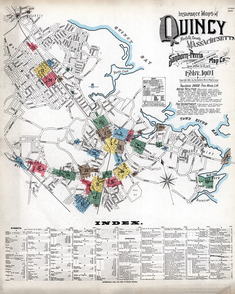 1901 Town Map of Quincy Norfolk County Massachusetts