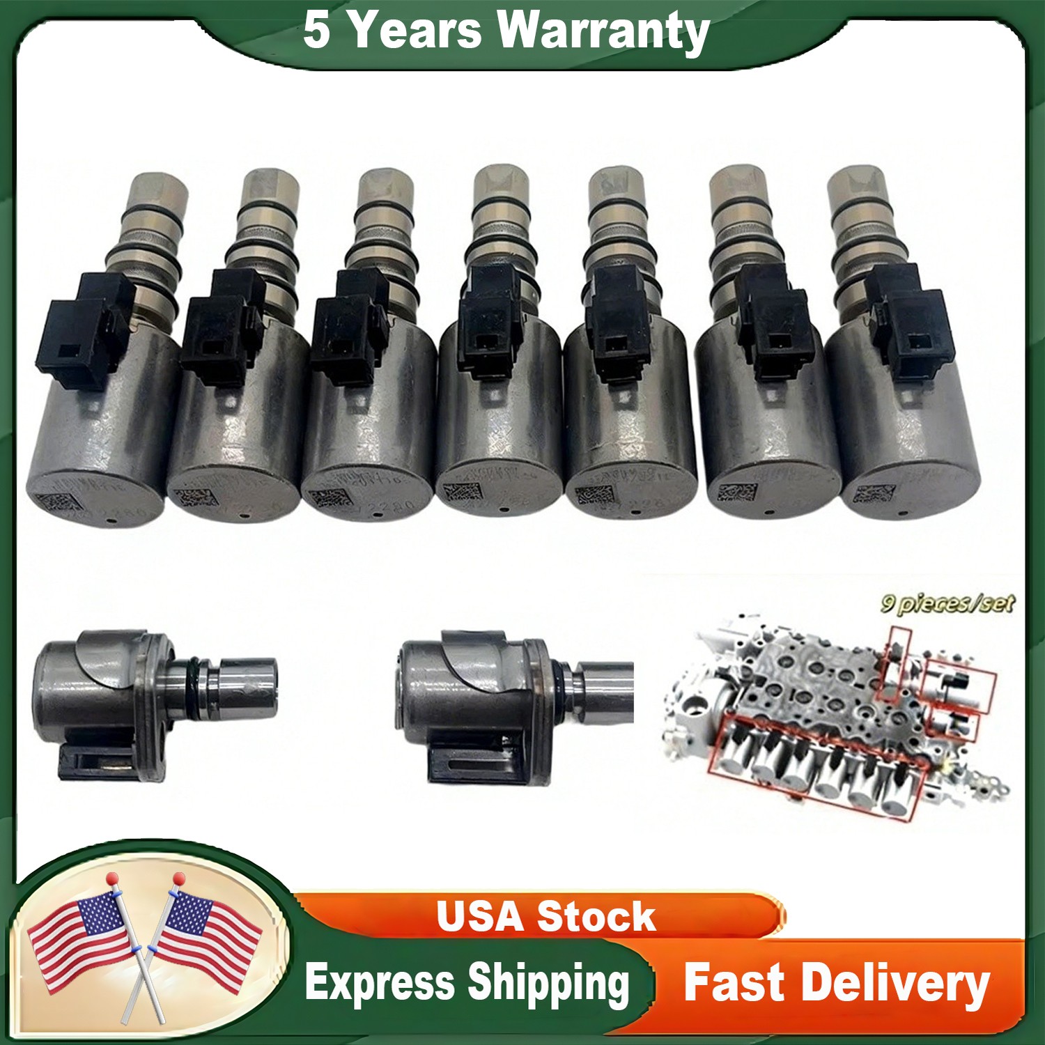 9X TRANSMISSION SOLENOID FOR 2014-2025 CHEVY GMC SILVERADO SIERRA 1500 8L45 8L90
