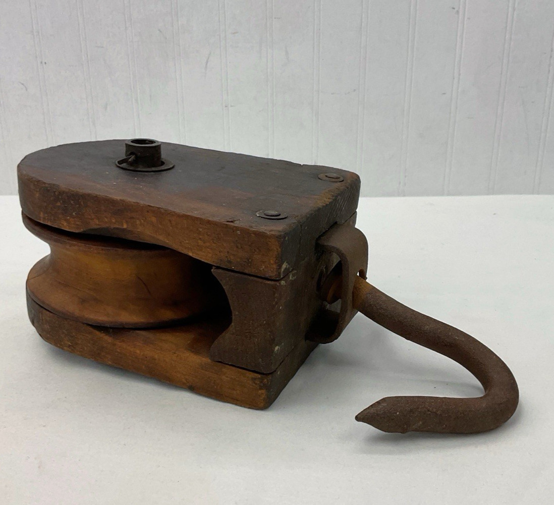 Vintage Block & Tackle Wood & Iron Barn Hook Pulley Vintage Block & Tackle Wood & Iron Barn Hook Pulley