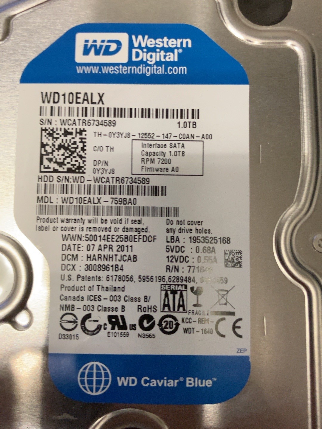 WD Blue 1TB WD10EALX 3.5