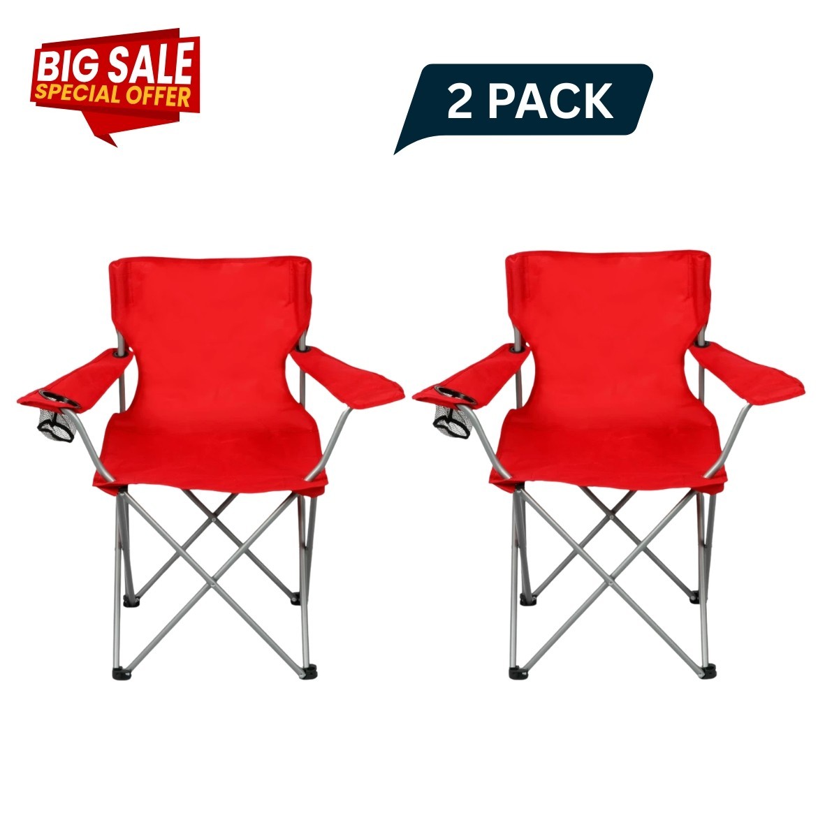 Ozark Trail Basic Quad Folding Camp Chair with Cup Holder, Bright Red , Adult