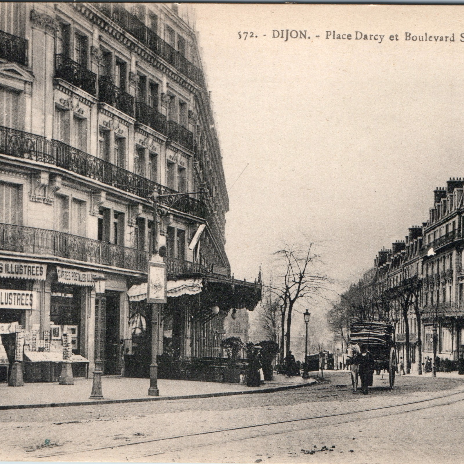 c1910s Dijon France Place Darcy Postcard Boulevard Sevigne LV Edit Street Scene
