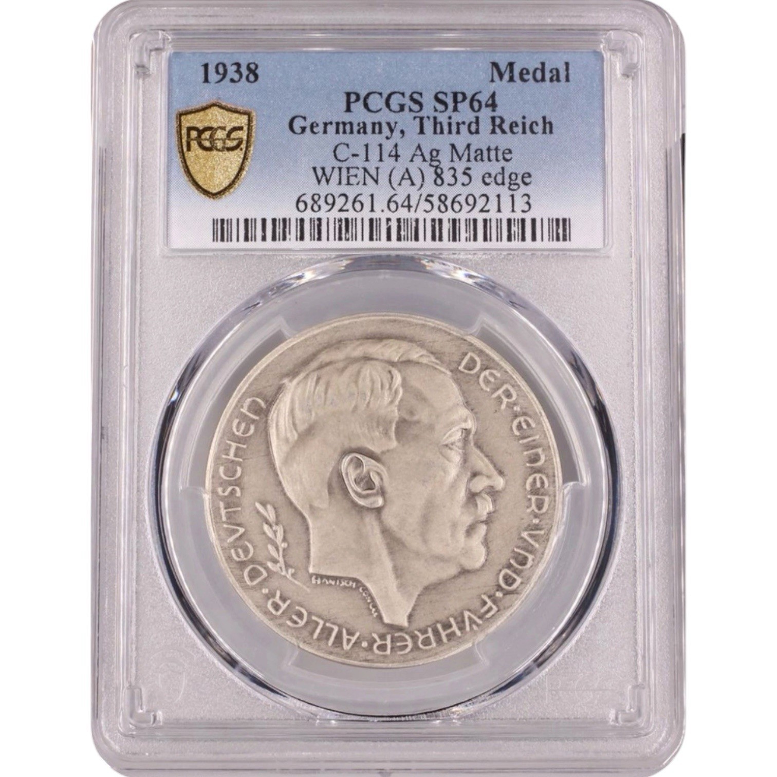 1933-Germany Silver Medal, C-114 AG Matte-PCGS SP 64