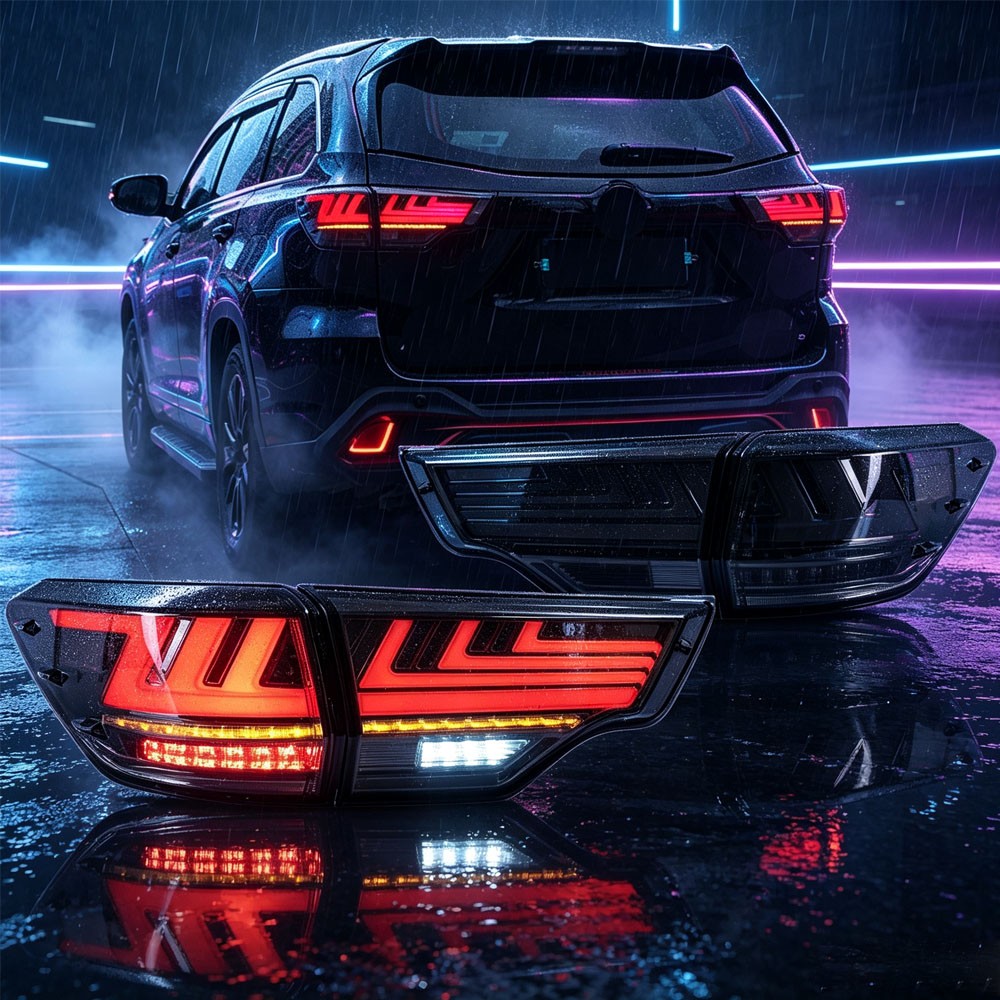 Pair Smoke LED Tail Lights For 2014-2019 Toyota Highlander Sequential Indicator