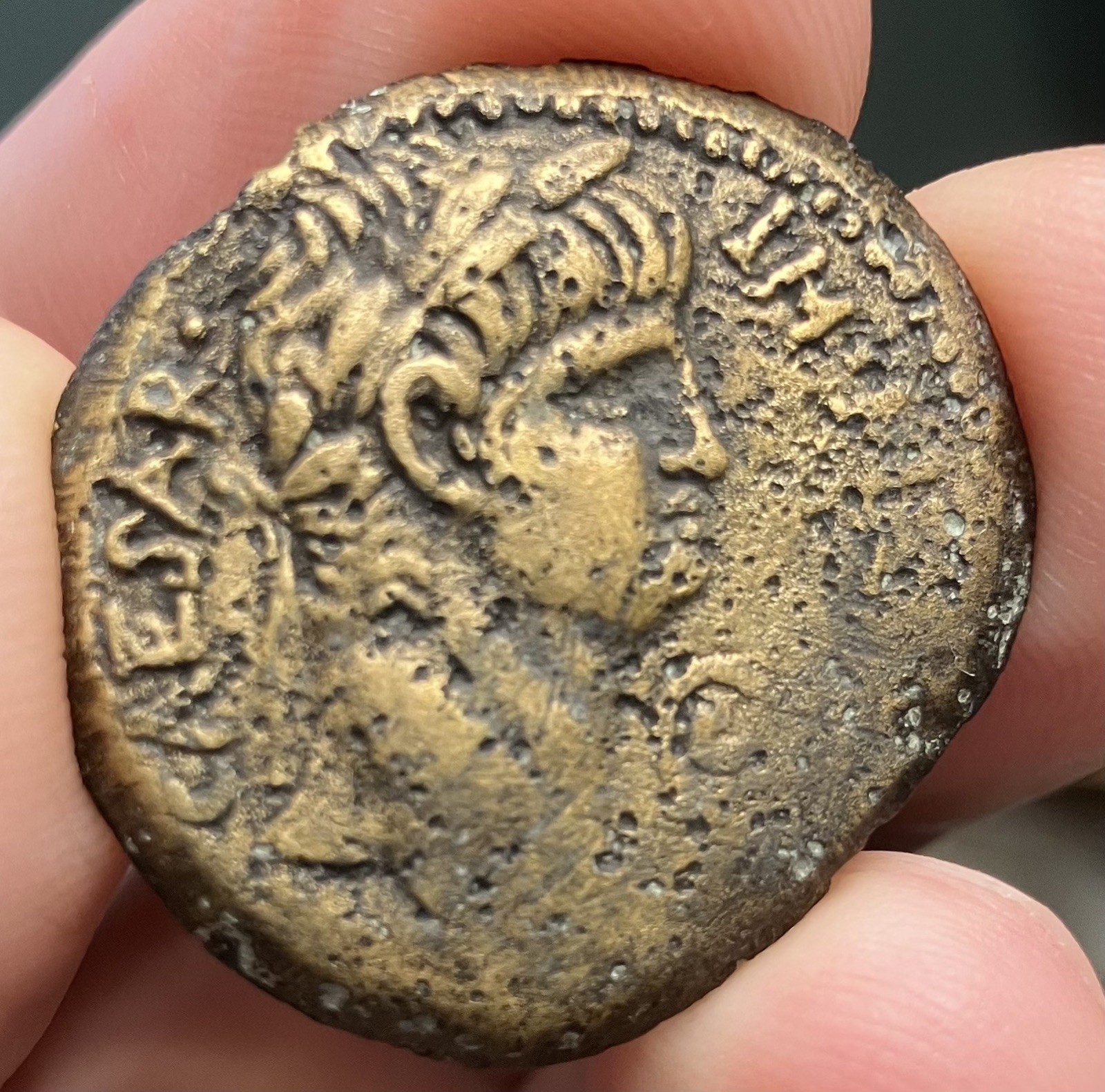 NERO Brass AE30 Roman Provincial Sestertius of Antioch. Sharp Profile ex-CNG.