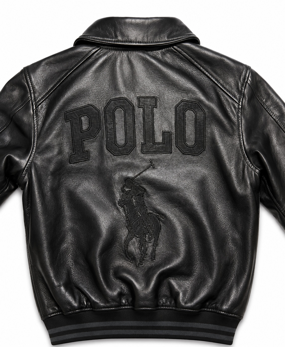Polo Ralph Lauren Men's Black Genuine Leather Varsity Bomber Jacket NEW