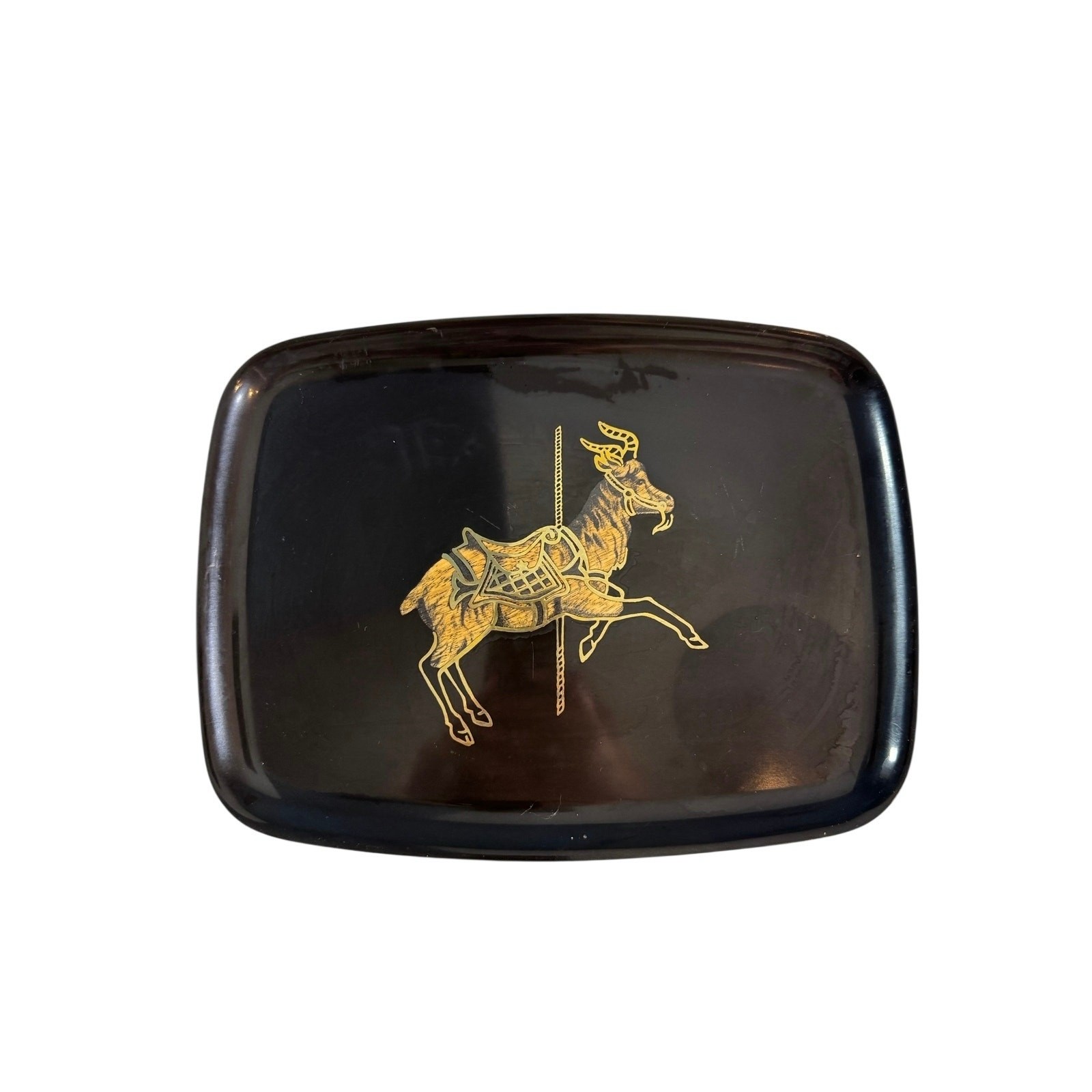 Vintage Couroc Monterey Carousel Goat Tray Shirley Holt MCM Inlaid Black