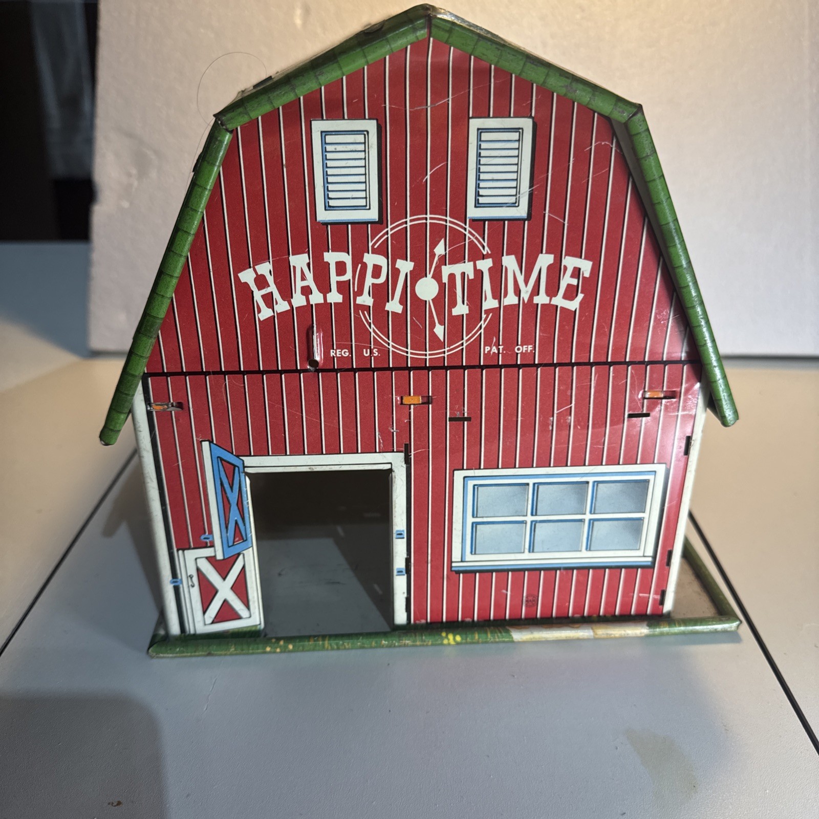 Vintage SEARS Marx HAPPI TIME FARM PLAY tin litho building 