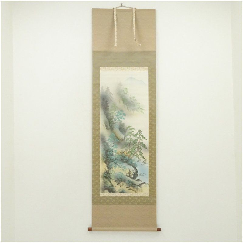 Japanese Hanging Scroll Sensui Landscape Silk Art, Very Good Condition