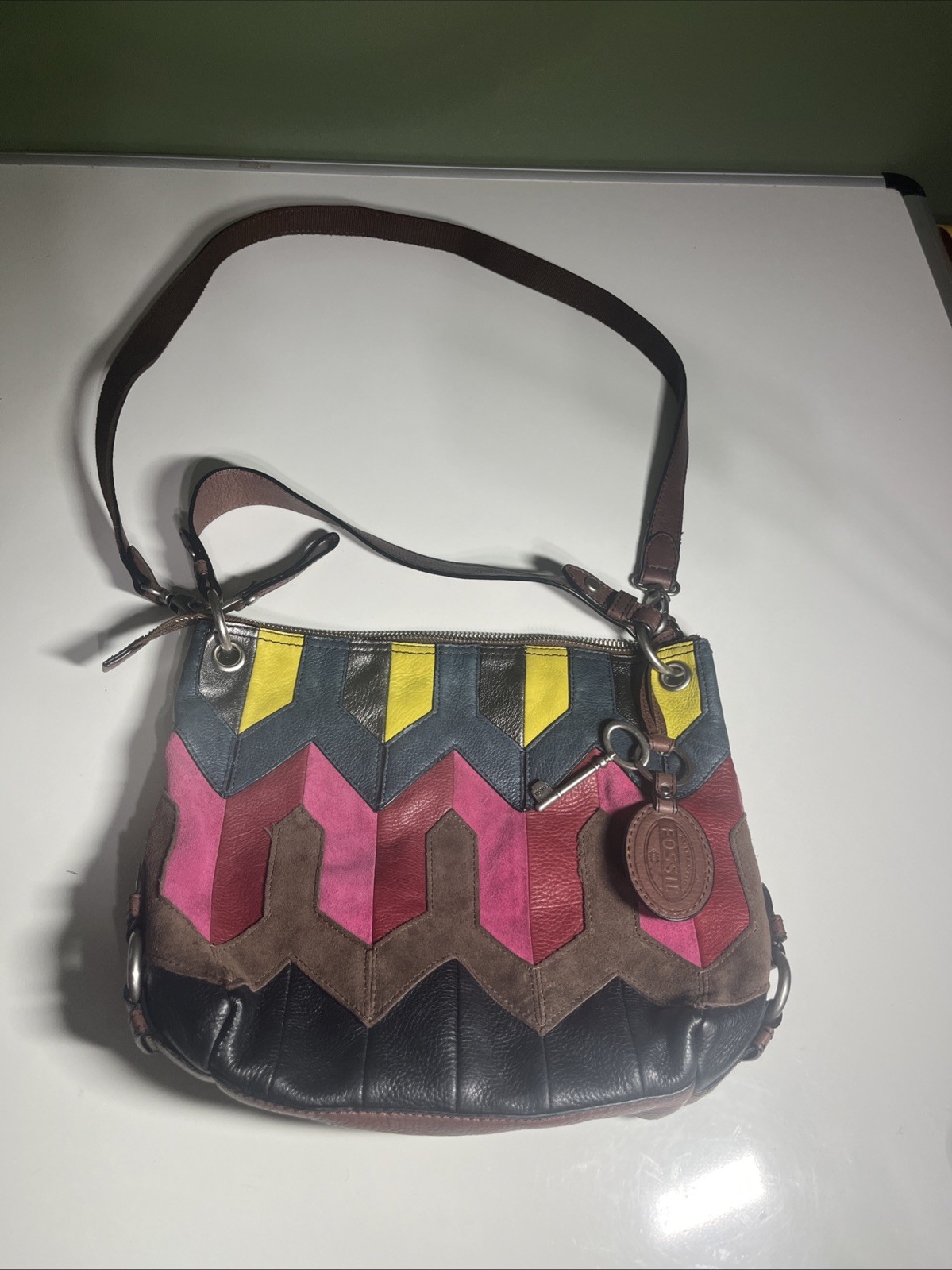 Vintage Fossil Maddox Patchwork Leather  Shoulder Crossbody Bag. Pre Owned