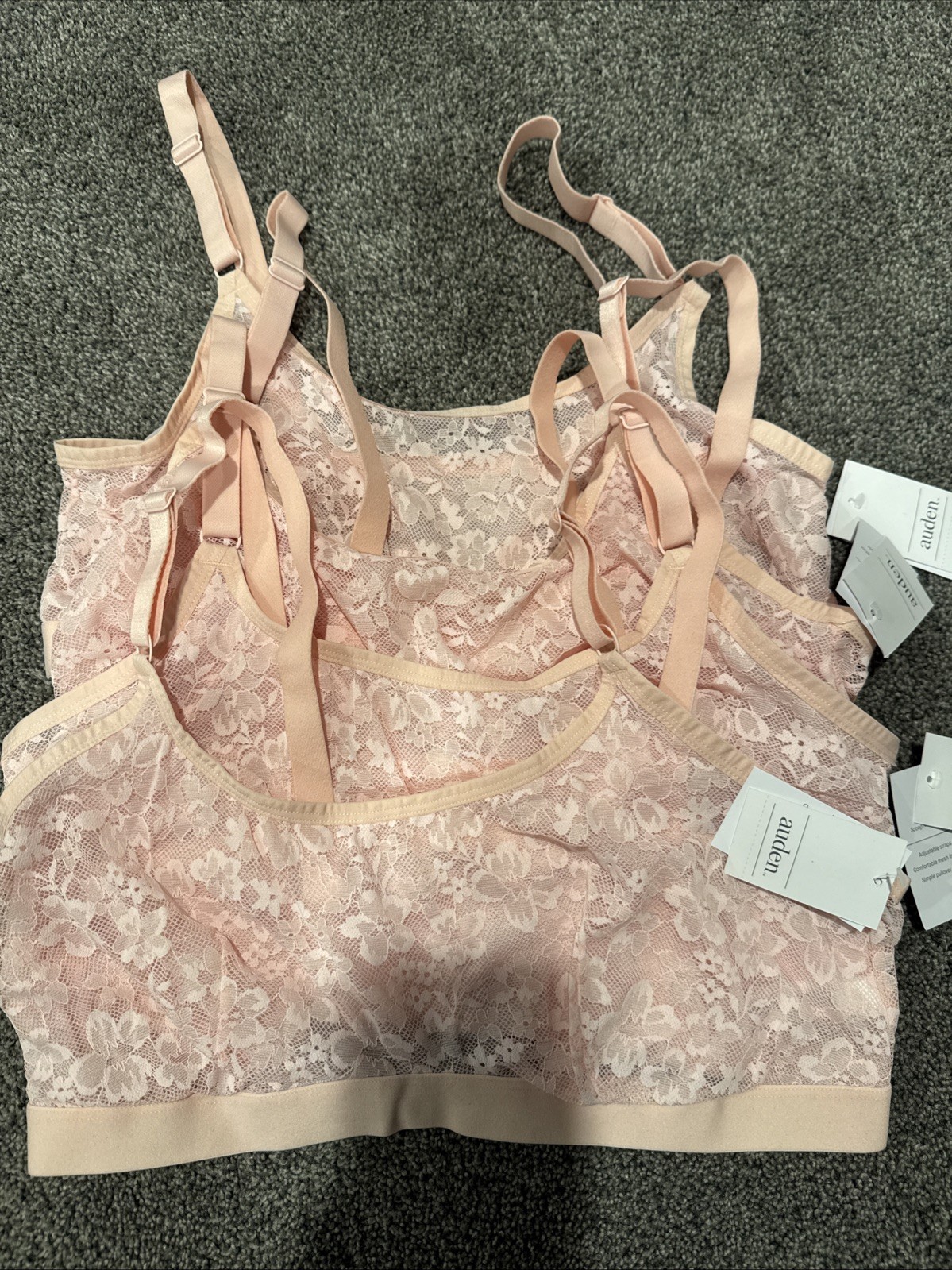 4 Auden XL Lined Scoop Neck Bralette Pink Floral Lace Adjustable Straps