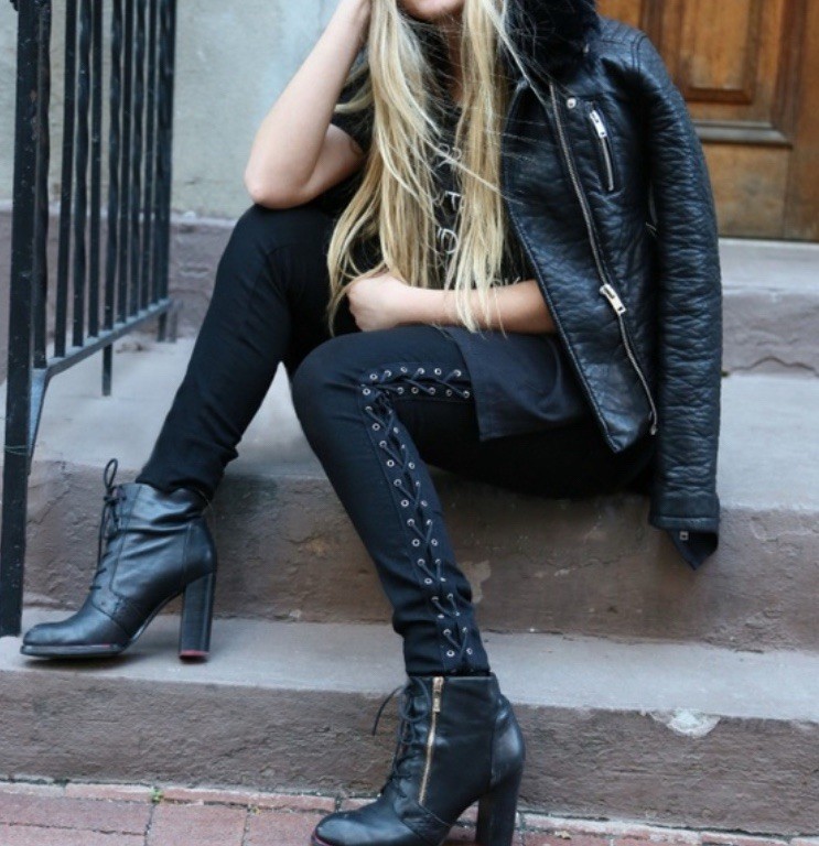 LF CARMAR BLACK LACE UP SIDES SKINNY JEANS PANTS SZ 25