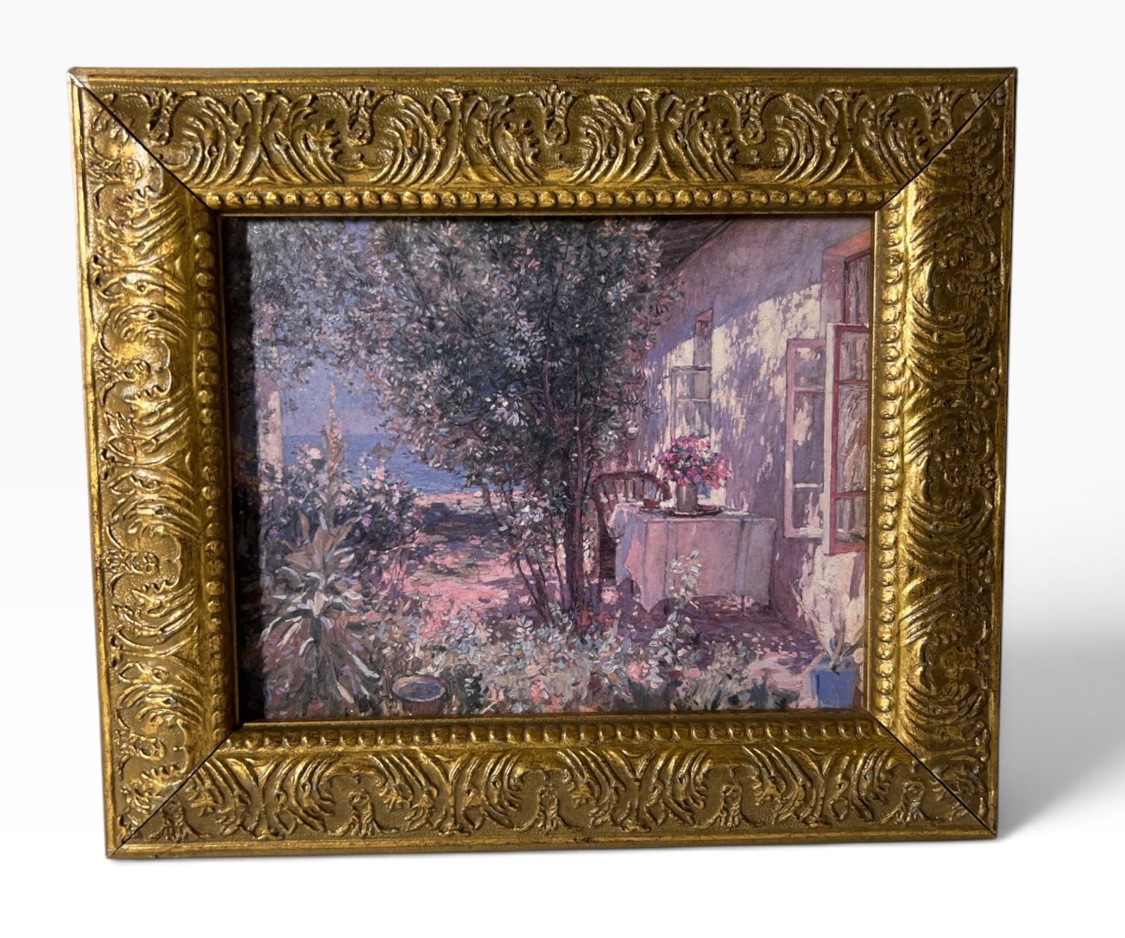Framed Impressionist Garden Terrace Landscape Painting