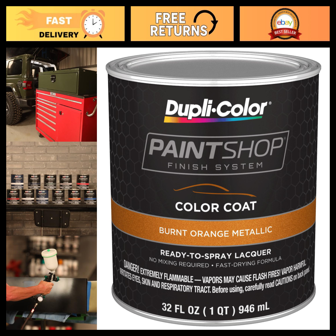 Burnt Orange Metallic Automotive Paint, 1 Quart - DIY Finish System for Cars