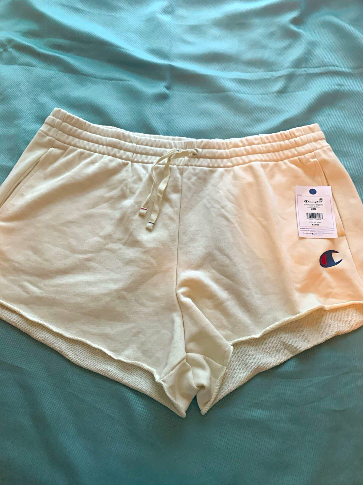 Champion Teens Ivory cotton Athletic Shorts 2XL Drawstring Loose Fit Champion Teens Ivory cotton Athletic Shorts 2XL Drawstring Loose Fit