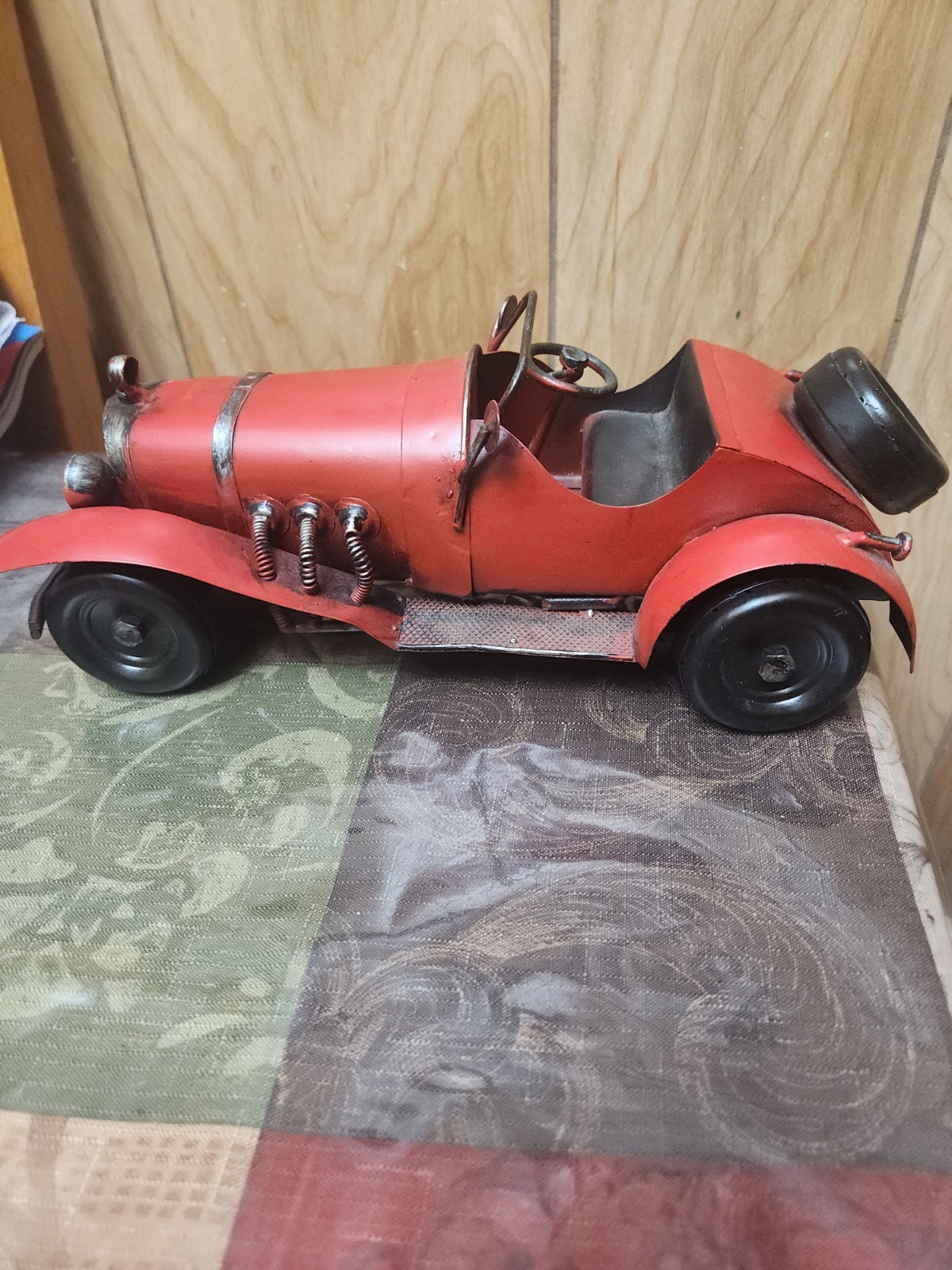 Vintage Metal Vehicle 1940s Red Car  Roadster 