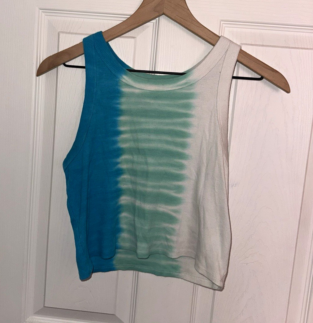 No Boundaries Women’s L Cropped Tie-Dye Ribbed Knit Sleeveless Crew Neck Tank