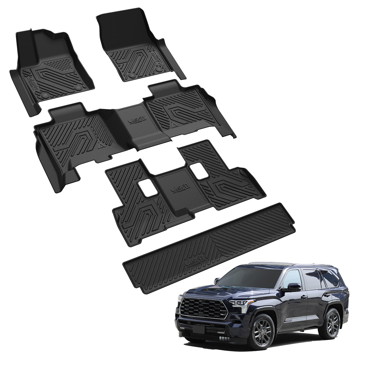 Floor Mats & Cargo Mat for Toyota Sequoia 2023-2026 All Weather TPE Floor Liners
