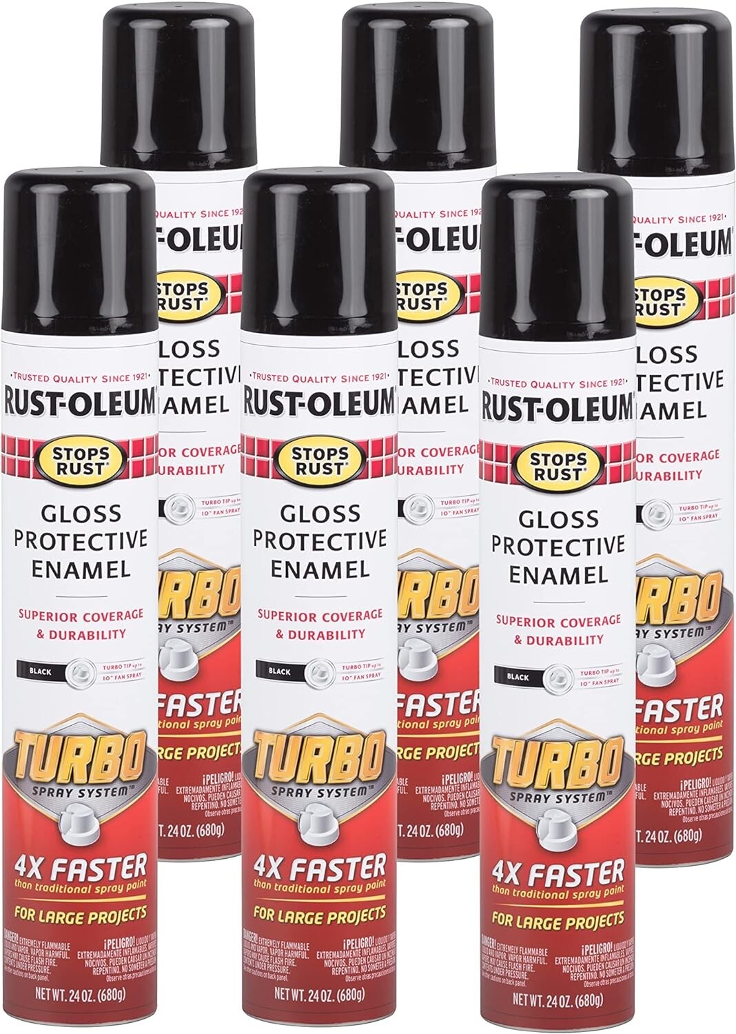 Rust-Oleum 334128-6PK Stops Rust Turbo Spray Paint, 24 oz, Gloss Black, 6 Pack Rust-Oleum 334128-6PK Stops Rust Turbo Spray Paint, 24 oz, Gloss Black, 6 Pack