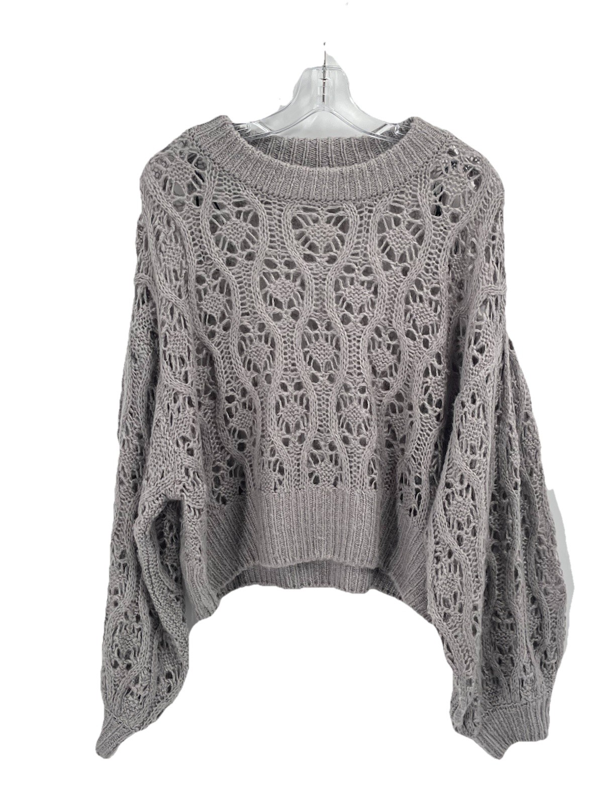 H&M Gray Open Cable Knit Cropped Sweater Balloon Sleeves Sz XL Grandpacore Cozy H&M Gray Open Cable Knit Cropped Sweater Balloon Sleeves Sz XL Grandpacore Cozy