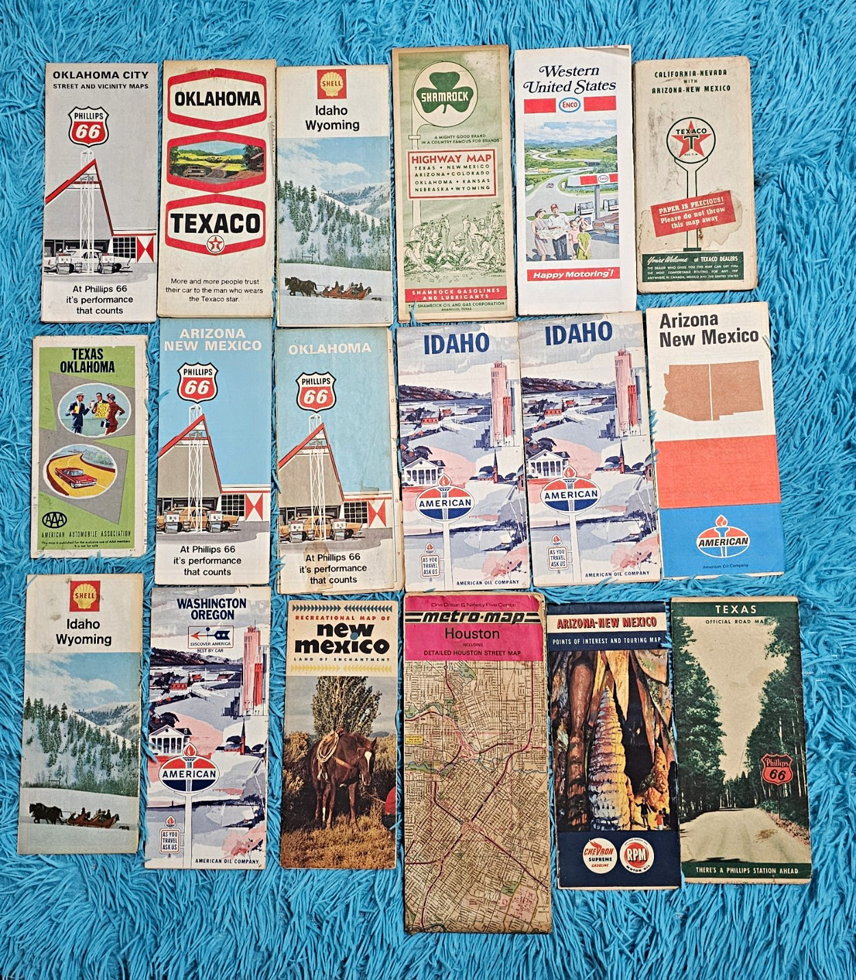 Set of 76 vintage gas station road maps from the 1950s–1970s — includes 22 RARE