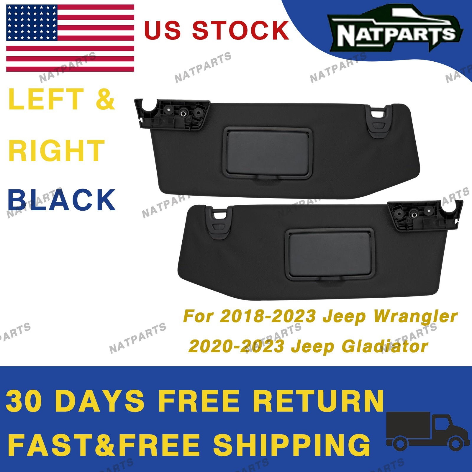 18-23 JeepWrangler20-23 Jeep Gladiator Pair Black Sun Visor W/O Light 6CD22TX7AN