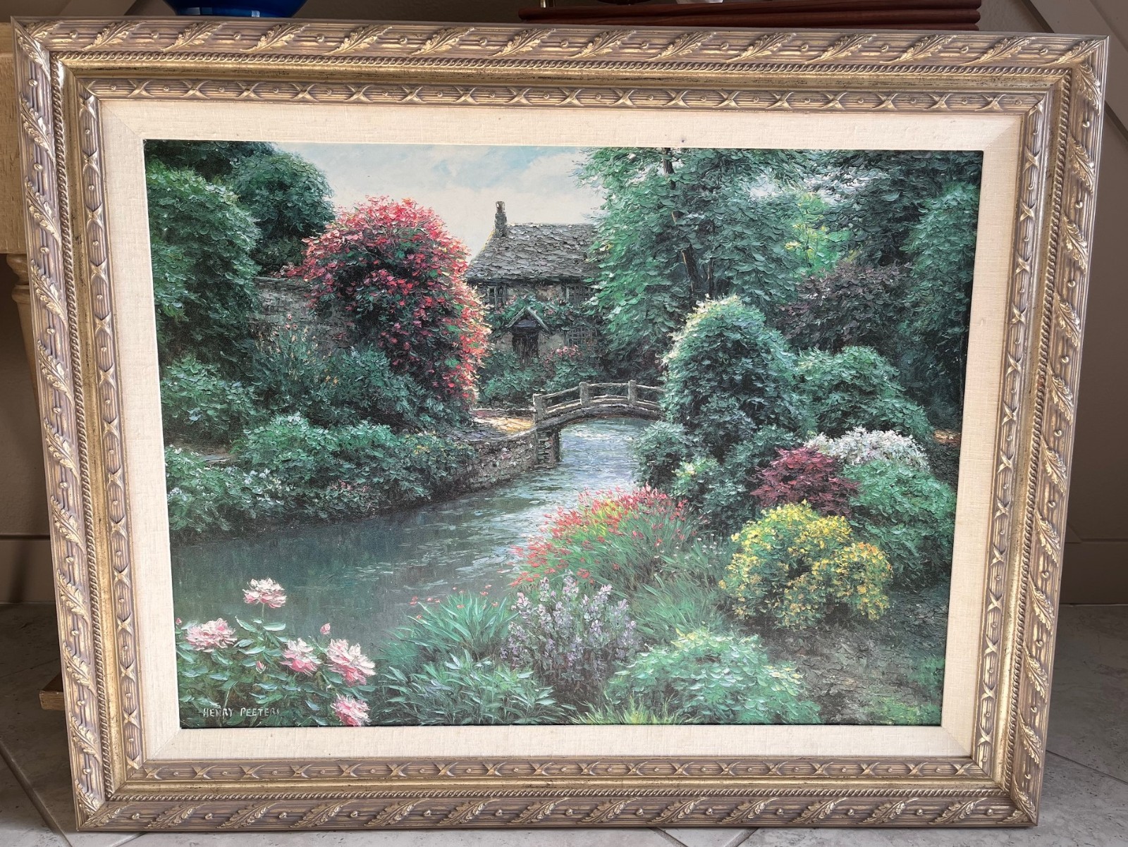 Large Vintage Henry Peeters Painting Framed Giclee Landscape - signed