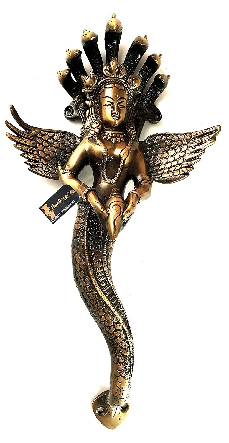 Handmade Antique Finish Nagkanya With Shankh Brass Door Handle Accessory Handmade Antique Finish Nagkanya With Shankh Brass Door Handle Accessory